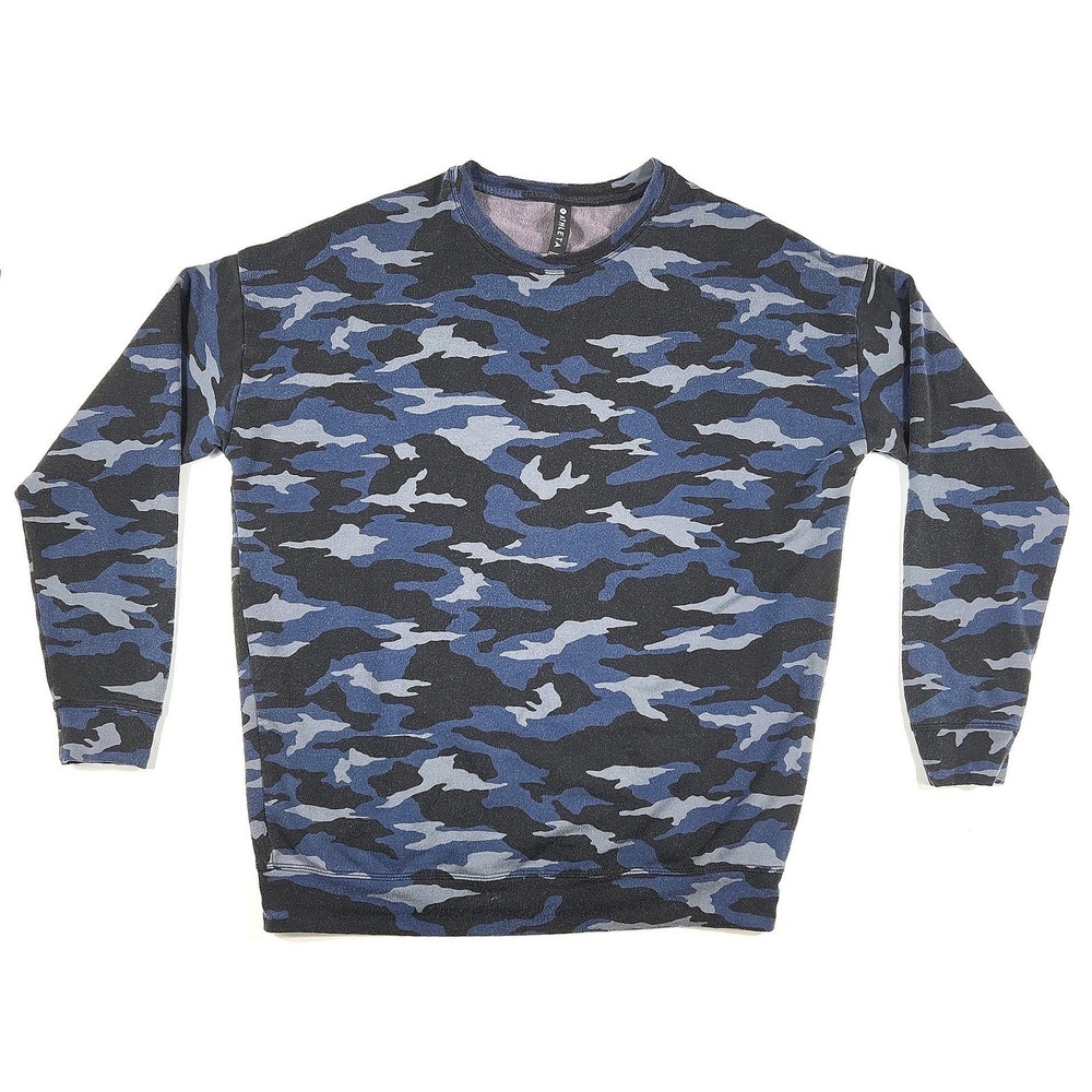 Athleta Balance Pullover Sweatshirt Medium Blue Camo TENCEL Cozy Athleisure